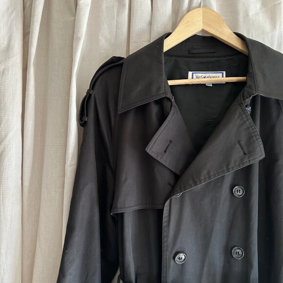 VINTAGE YVES SAINT LAURENT 90'S BLACK TRENCH COAT - Picture 5 of 13
